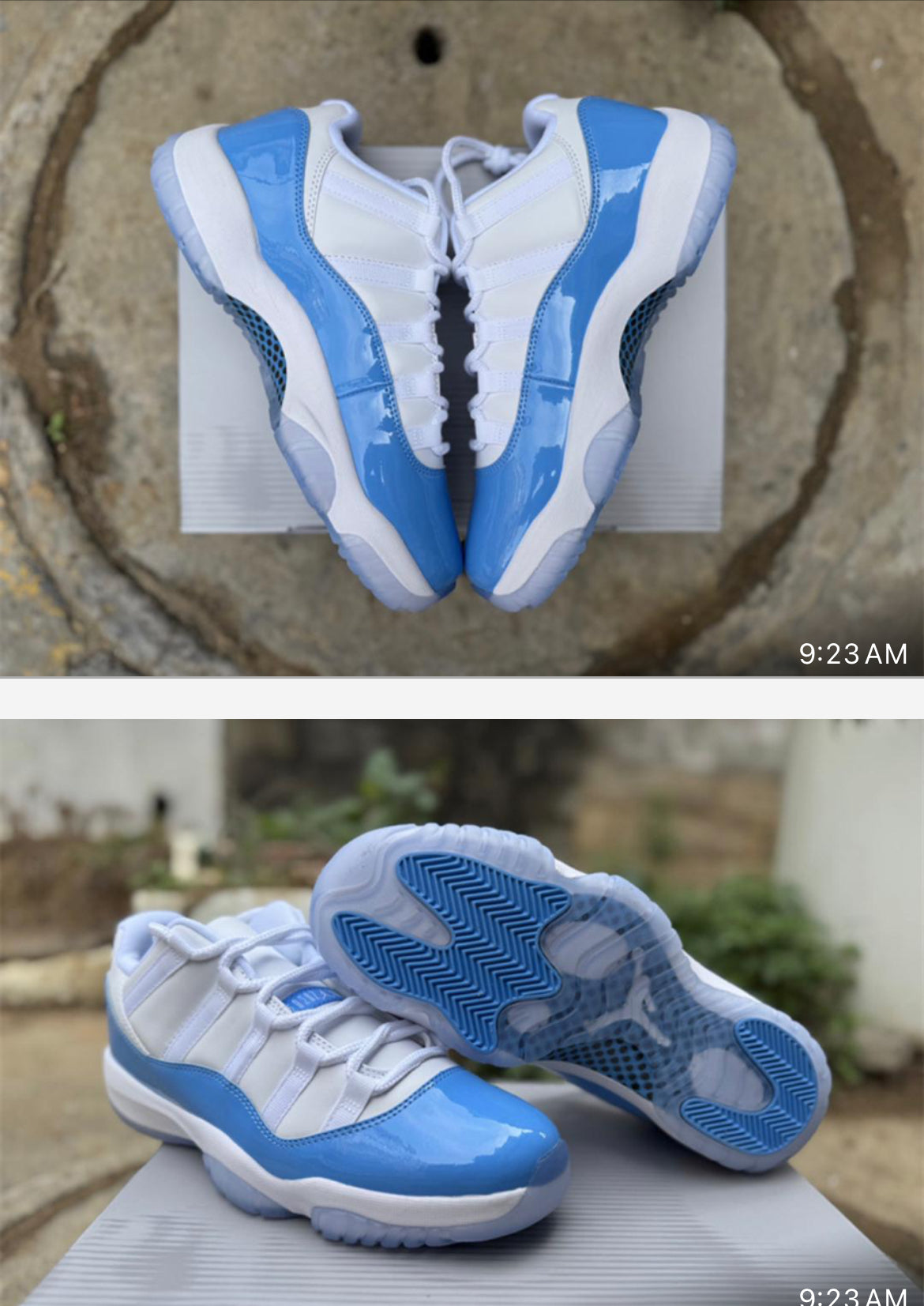 Jordan 11 Retro Low "White and University Blue" Sz 6-14